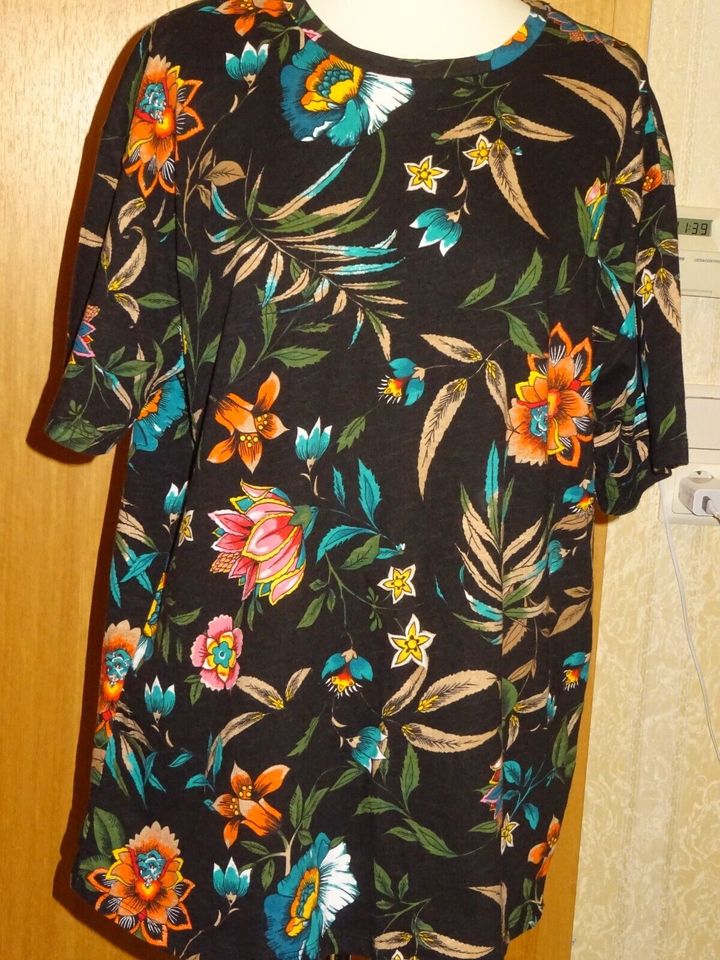 Shirt Bluse L 40/42 Zara Baumwolle bunt schwarz Blumen kurzarm n in Koblenz