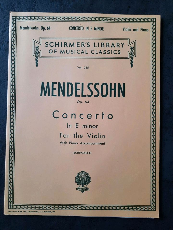 Musik Noten für Violine: Mendelssohn Op. 64 Concerto in e Minor in Wörrstadt