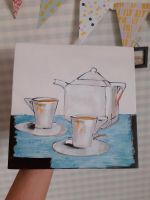 Bild Tassen Kaffeekanne Gemälde blau Bayern - Thüngen Vorschau
