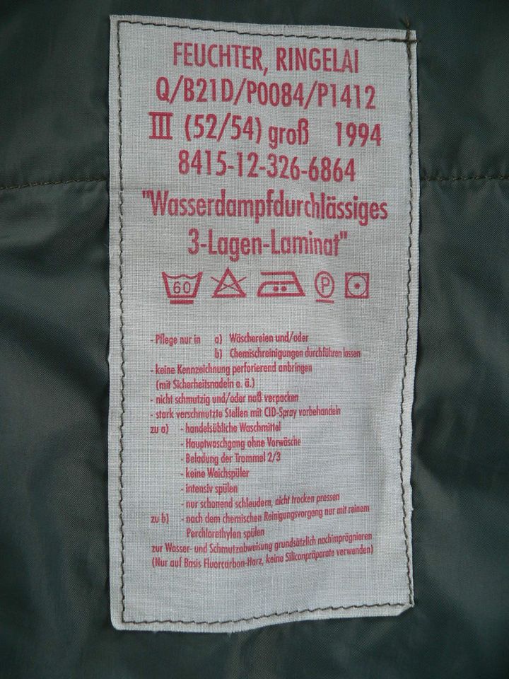 Origin. Bundeswehr Nässeschutz BW Regenjacke GORE-TEX Jacke 52/54 in Eslohe