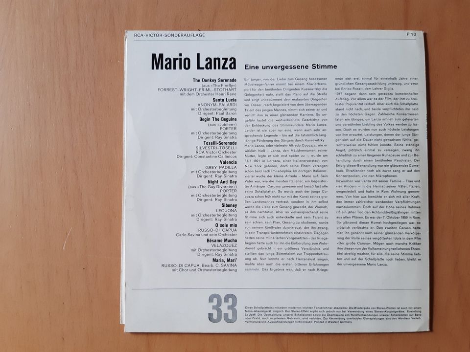 MARIO LANZA Eine unvergessene Stimme Schallplatte in Meckenheim