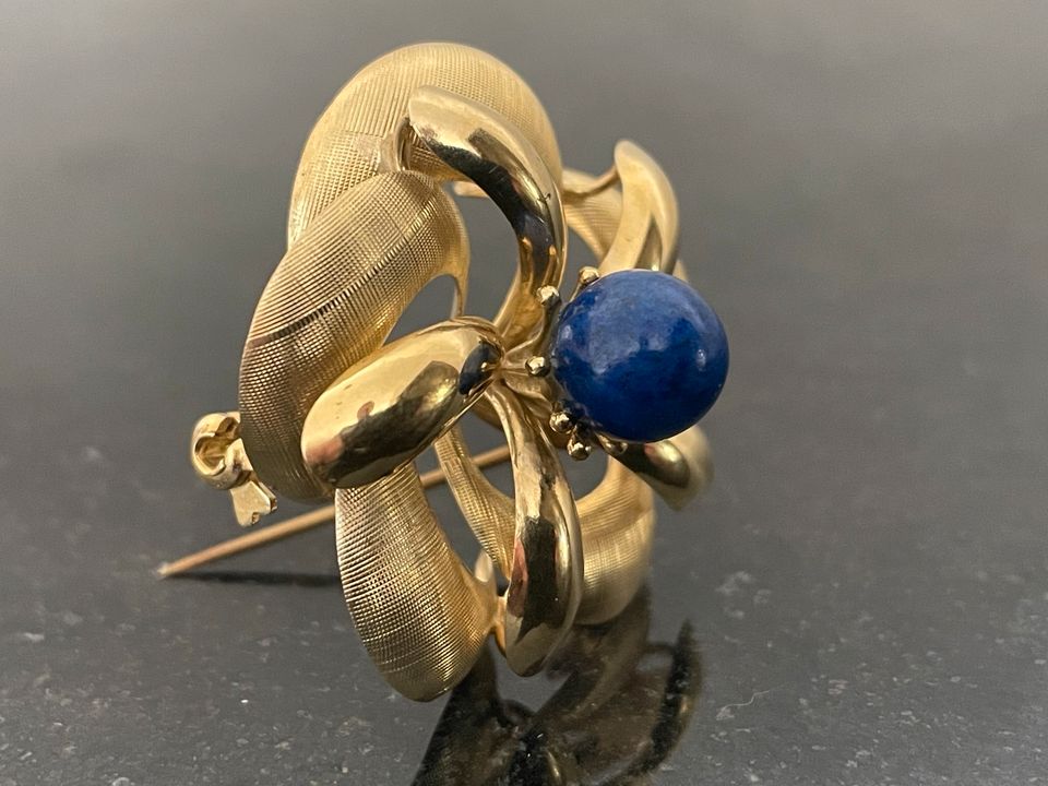 Vintage Gold 585 Lapis Lazuli Brosche in Hagen