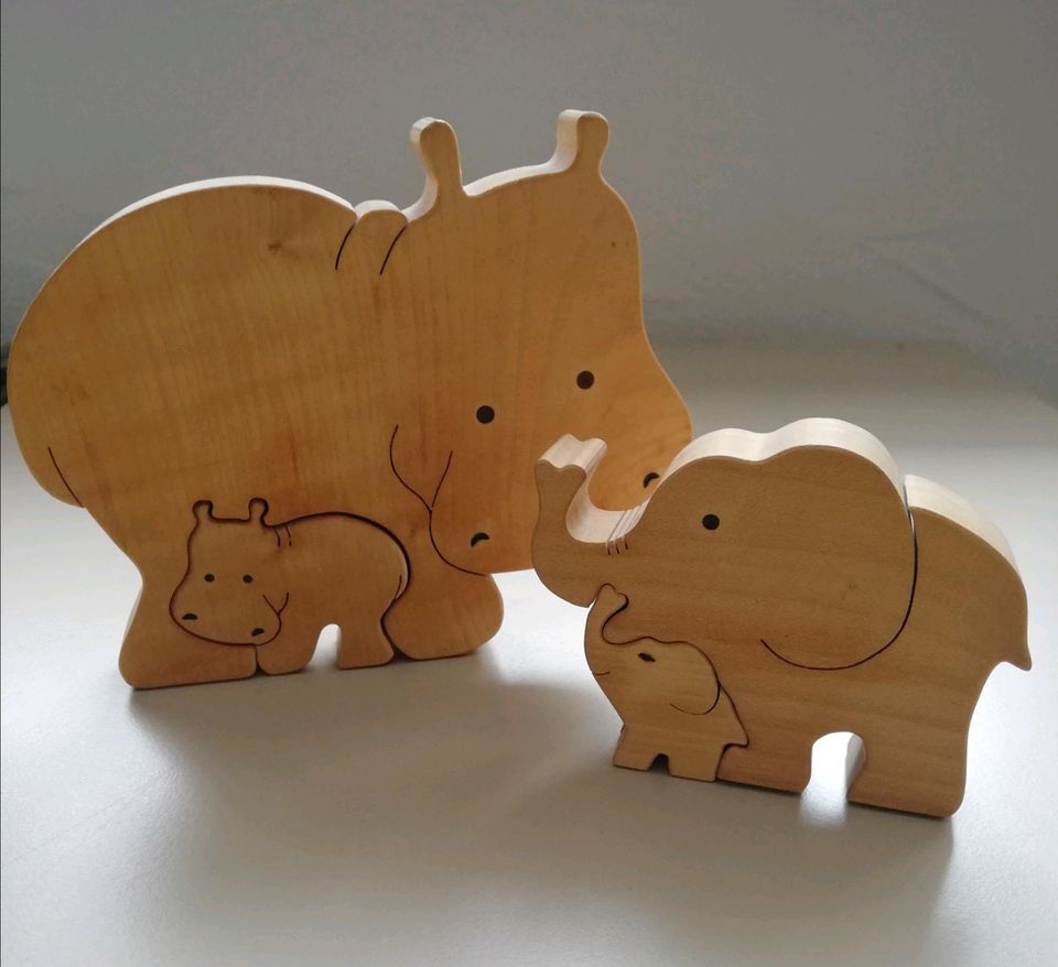 Holztiere Mama mit Kind, Nilpferd, Elefant in Eberdingen