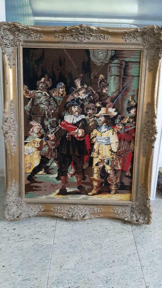 Gobelin Stickbild Rembrandt Nachtwache Prunkrahmen, Handarbeit in Karlsruhe