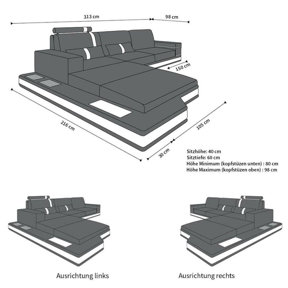 Stoffsofa Couch Wohnlandschaft Messana als U Form mit Ottomane in Berlin