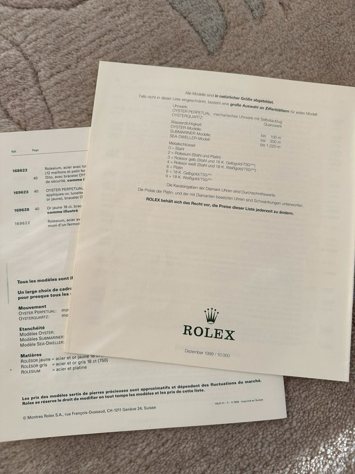 Rolex Katalog 1999 mit Preislisten für Deutschland und Schweiz in Dietmannsried