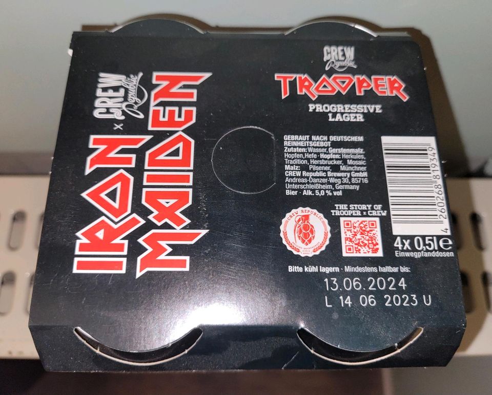 Iron Maiden Tropper Lager Beer Bierdose 4x 0,5l Crew REPUBLIK in Zemmer