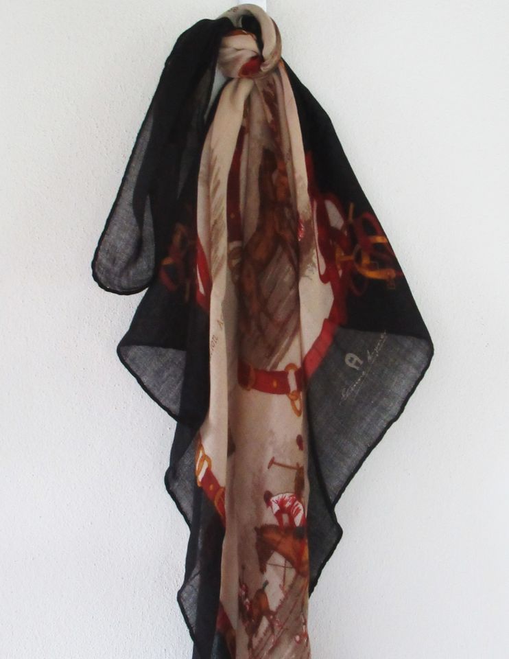 Aigner Schal Scarf Carre Cotton „Sports Equestre“ 80x80cm in Rieseby
