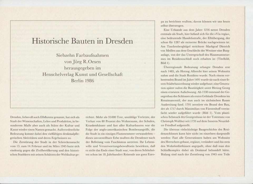 Dresden Historische Bauten 17 Farbaufnahmen 1. Aufl 1986 in Bad Kösen