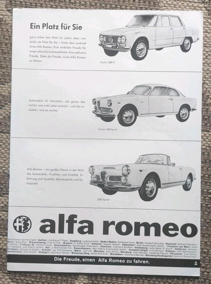 Alfa Romeo Modelle1963 Werbung Reklame Vintage-Deko groß in Steinen