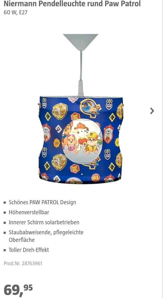 Paw Patrol Pendelleuchte Kinderlampe in Flensburg