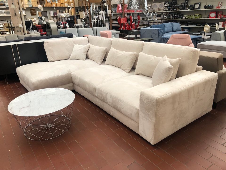 XXL Big Sofa mit Reclamiere, L-Form Garnitur Ecksofa Plüsch Creme in Bremen