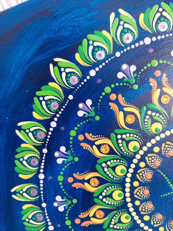 Handmade Bild 40x40 cm Mandala dot painting Punktmalarei Fische in Löchgau