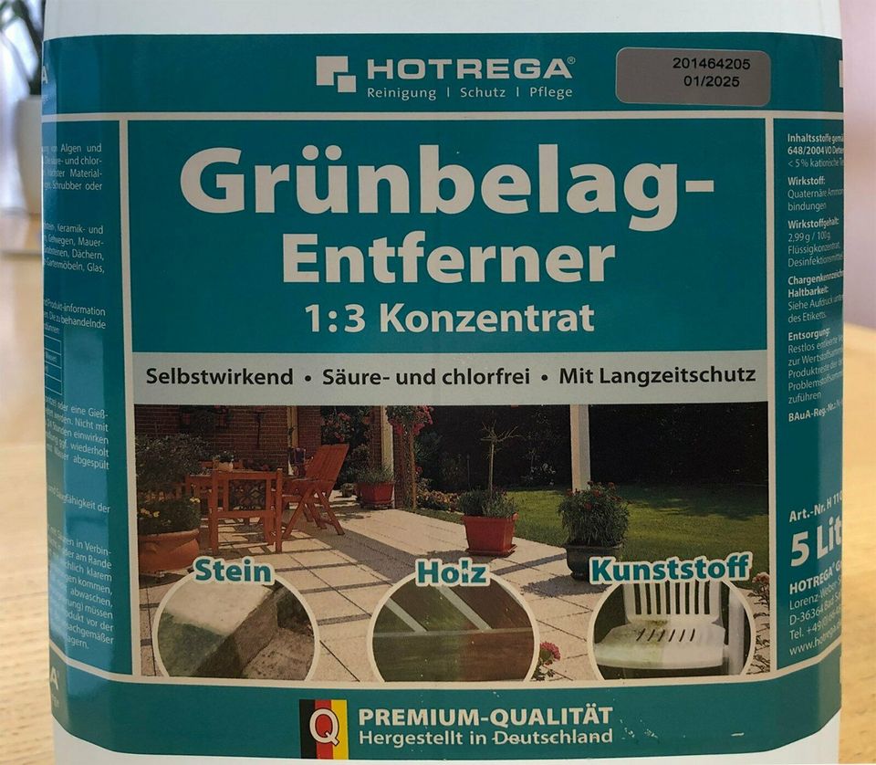 Grünbelag Entferner 1:3 Hotrega 5L Konz. Stein Holz Kunststoff in Halle (Westfalen)