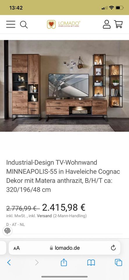 Wohnwand Minneapolis, TV-Bank im Industrial-Design in Gönnheim