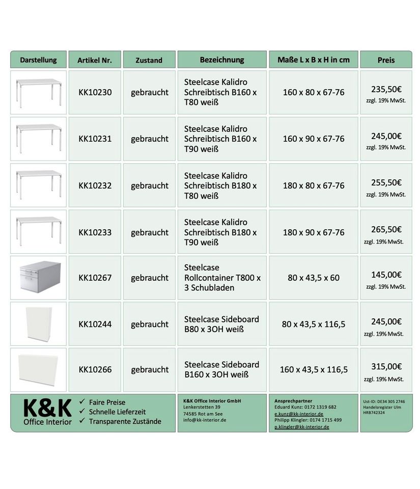 190x Steelcase Kalidro Schreibtisch Büromöbel Bürotisch KK10230 in Rot am See