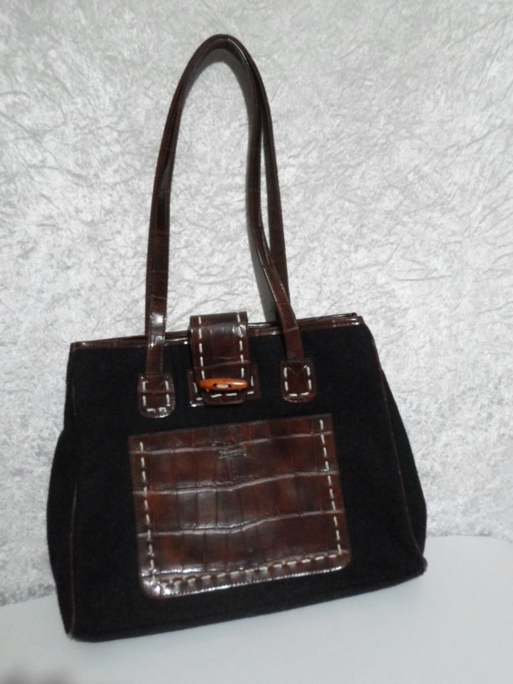 Handtasche Stoff  schwarz braun Second Hand in Rödermark