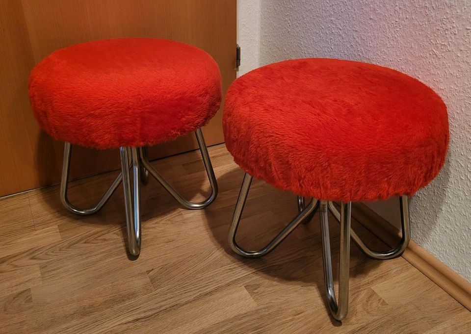 Plüsch Hocker Stahlrohr 70er Jahre Retro Vintage in Rüsselsheim