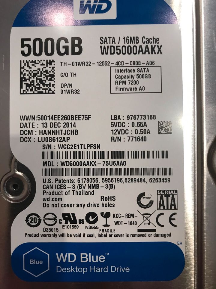 5 SATA Festplatten WD Blue 500GB 3,5“ in Mönchengladbach