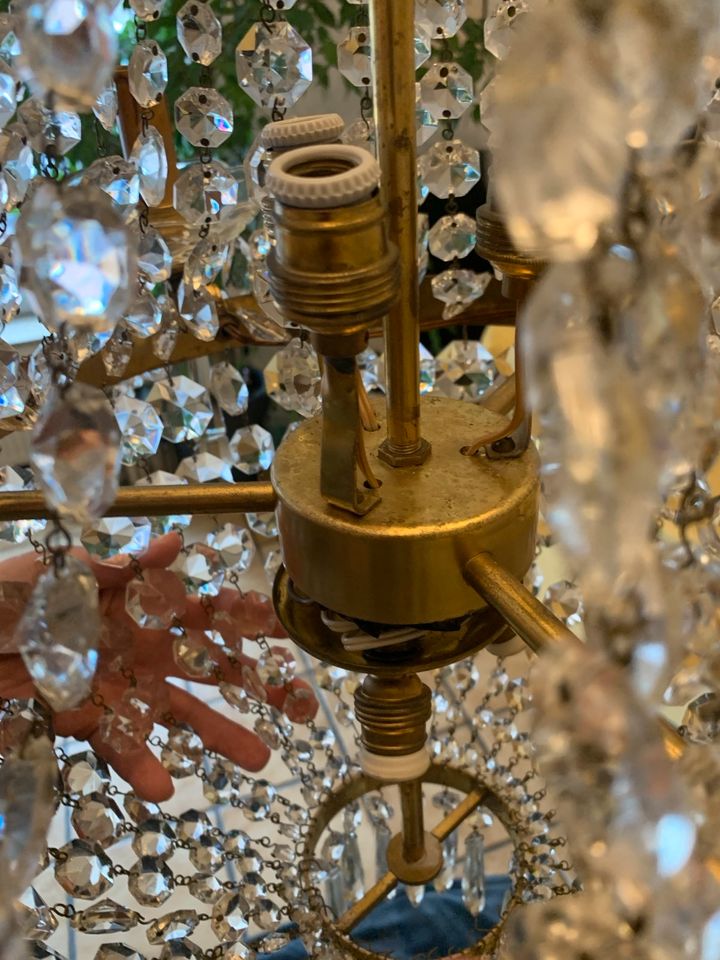 Antik Empire Kristall Kronleuchter 12-flammig Glas Messing Bilder in Meerbusch