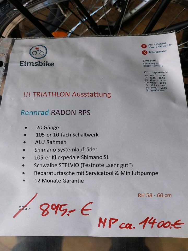 EIMSBIKE ☆ Triathlon Rennrad Trekkingräder ☆ Singlespeed AB 395€ in Hamburg