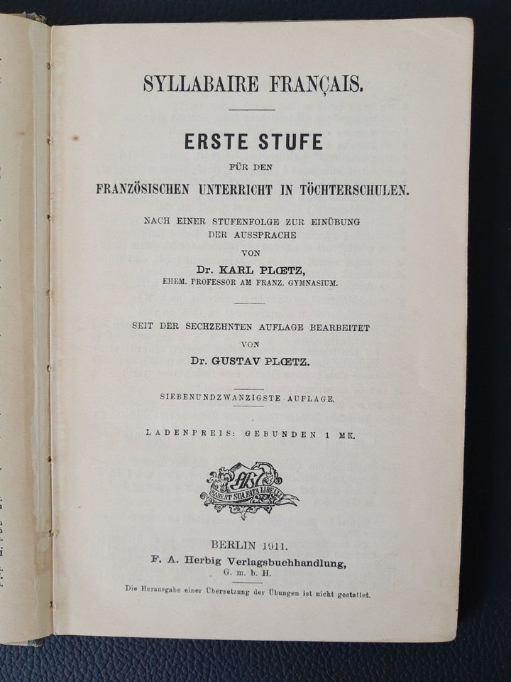 Antiquariat: Ploetz Französisch-Lehrbuch (1911) in Bempflingen