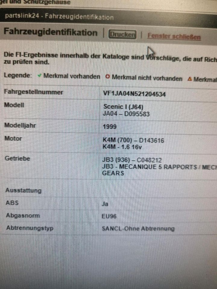 Renault Scenic 1,6 Motorhaube, Scheinwerfer, Kotflügel, Stoßstang in Oranienbaum-Wörlitz