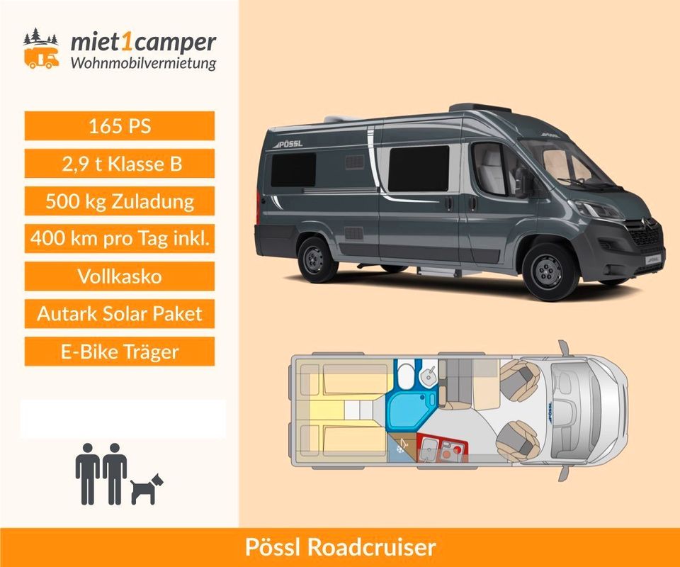 ☀️ Pössl Mieten Wohnmobil Wohnwagen Kastenwagen Camper R2 in Lünen