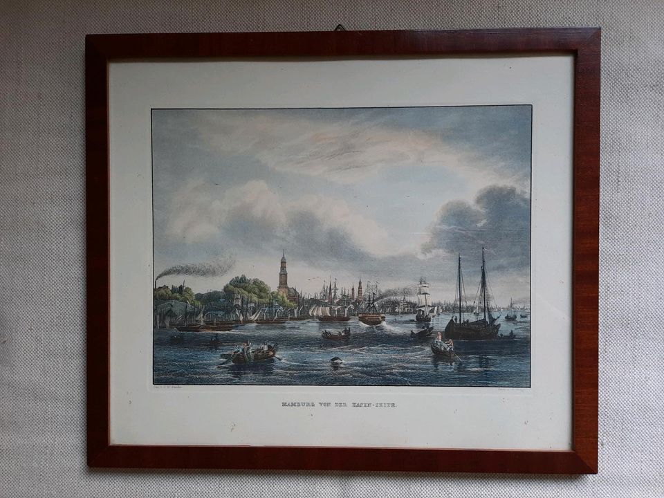 Kupferstich Hamburg von der Hafen-Seite koloriert um 1840 antik in Hamburg