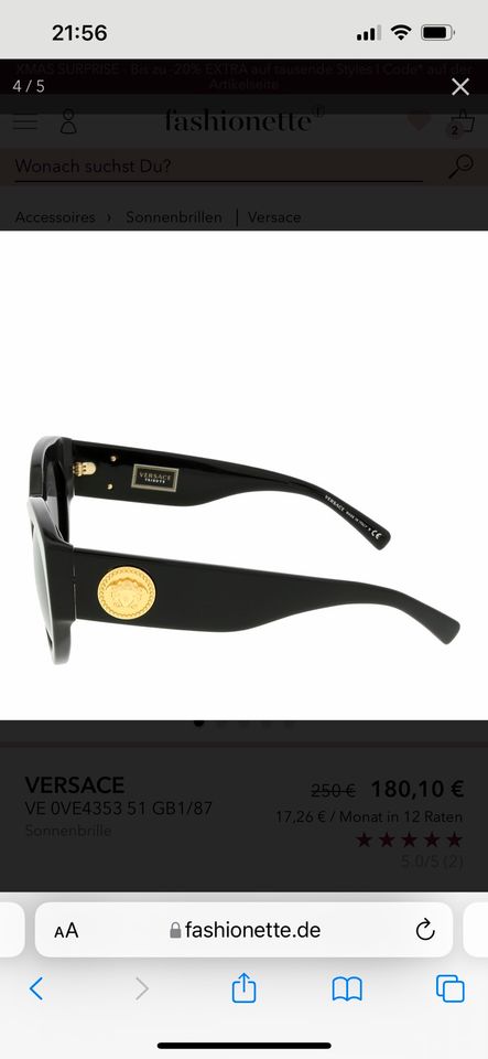 Versace Damen Sonnenbrille schwarz gold Neu in Oberhausen