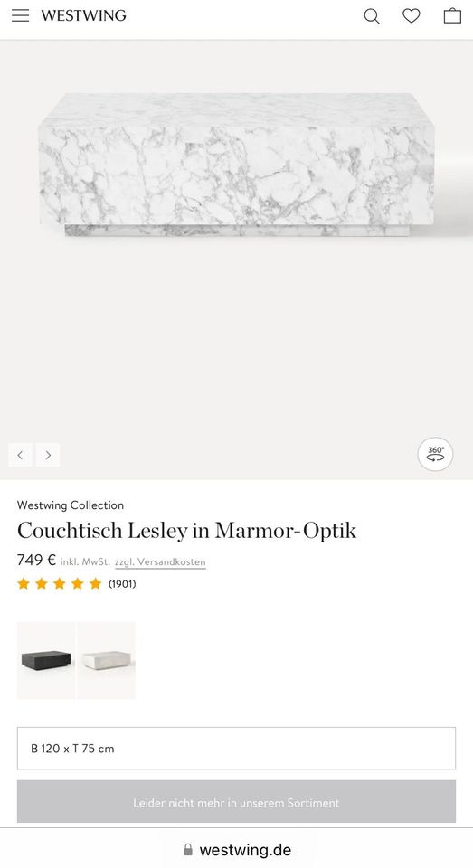 Marmor Couchtisch Lesley Westwing wie Neu, Neupreis: 749€ in Mannheim