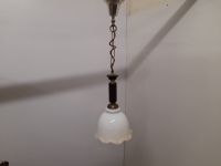 #B DDR Hängelampe Pendelleuchte Deckenlampe Glasschirm Holz Sachsen - Burgstädt Vorschau