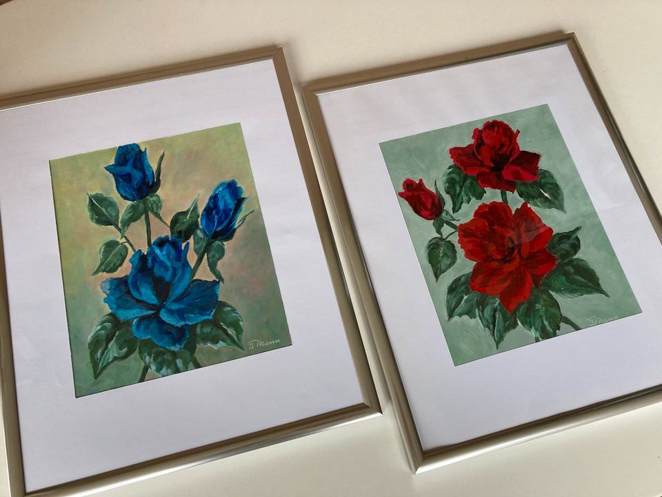 Acryl Gemälde • Unikat • Blaue Rosen • Silberrahmen • in Rastede