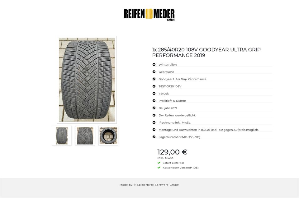 1x 285/40R20 108V GOODYEAR ULTRA GRIP PERFORMANCE 2019 #10SM in Bad Tölz