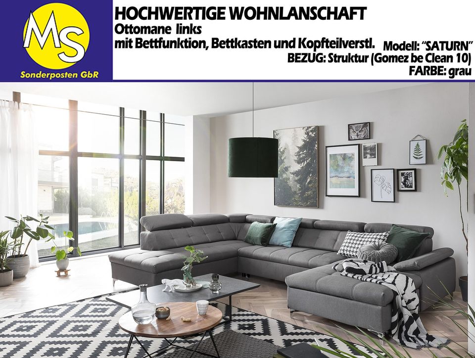 Sofa Couch Wohnlandschaft U Form Bettfunktion-Bettkasten Struktur in Mettingen