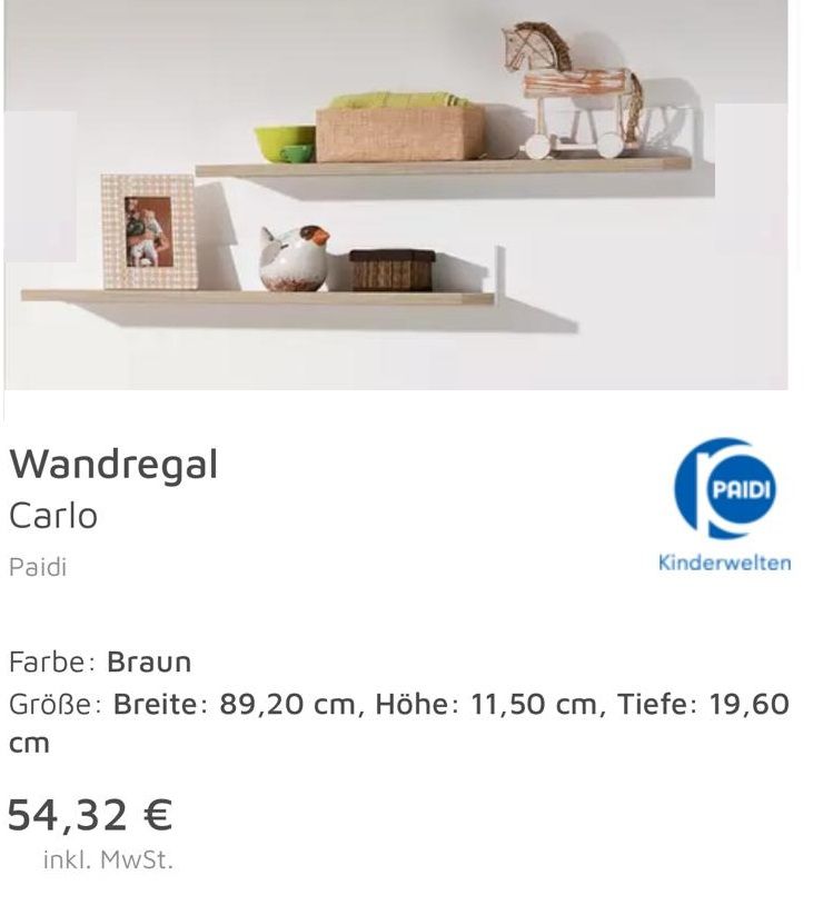 Wandregal "Carlo" Paidi B/T 89,2x19,6 cm hochwertig Kinderwelt in Großbeeren