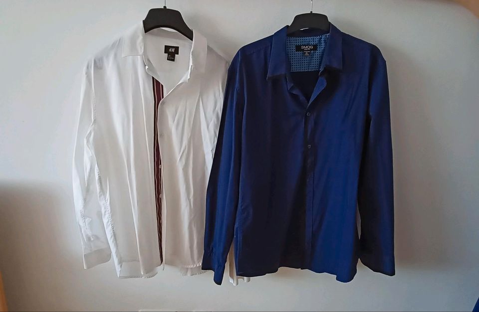 Herren Hemd XL blau SMOG, L weiß h&m langarm in Weiden (Oberpfalz)