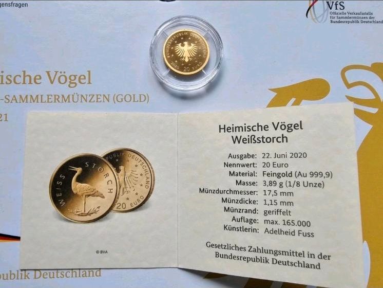 20 Euro Gold - 2020 - Heimische Vögel - Weißstorch F mit Box in Wermelskirchen