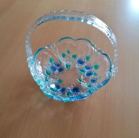 Glasschale mit Griff - blau/grüne Blütenmotive Niedersachsen - Großefehn Vorschau