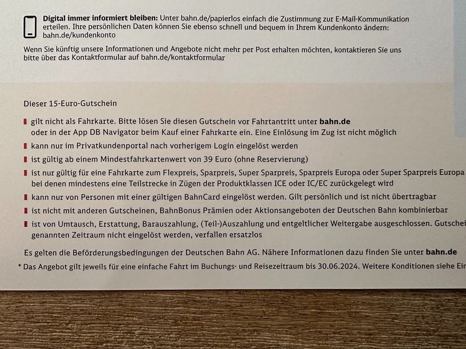 DB 15 EUR Gutschein ab 39 MBW in München