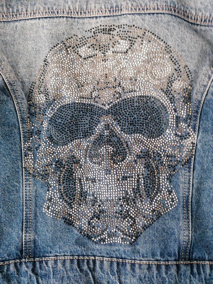 Jeansjacke Glitzer Totenkopf Damen Jeans Jacke S M L XL ZAZOU Skull Jacket  3540