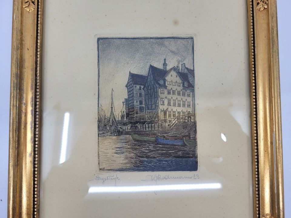 Antik Radierung Hans Jörg Bachmann 1923 Hafen Schiffe - 85 Euro* in Hattstedt