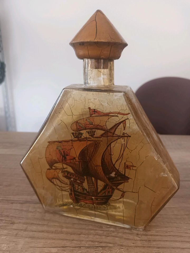 Original Craquele Glasflasche, Sammelflasche, Motiv Segelschiff in Lübbecke 