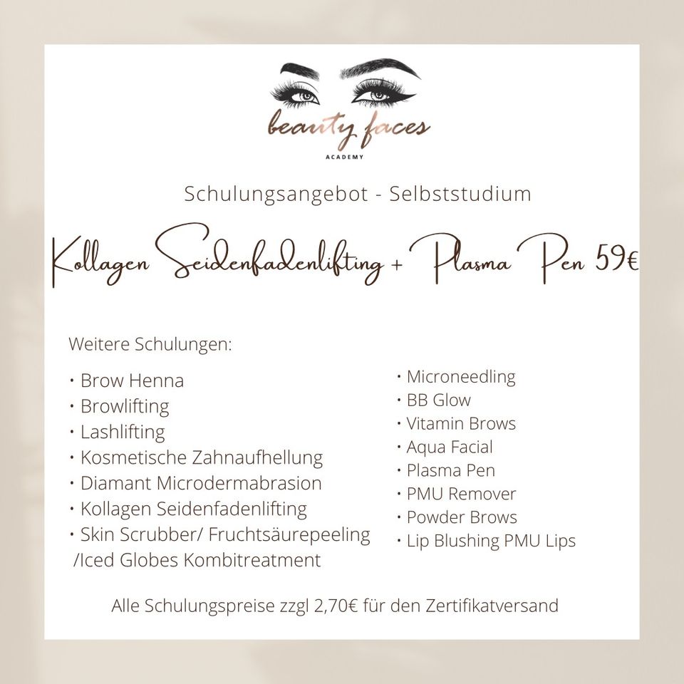 Plasma Pen + Kollagen Seidenfadenlifting Seminar Selbststudium in München