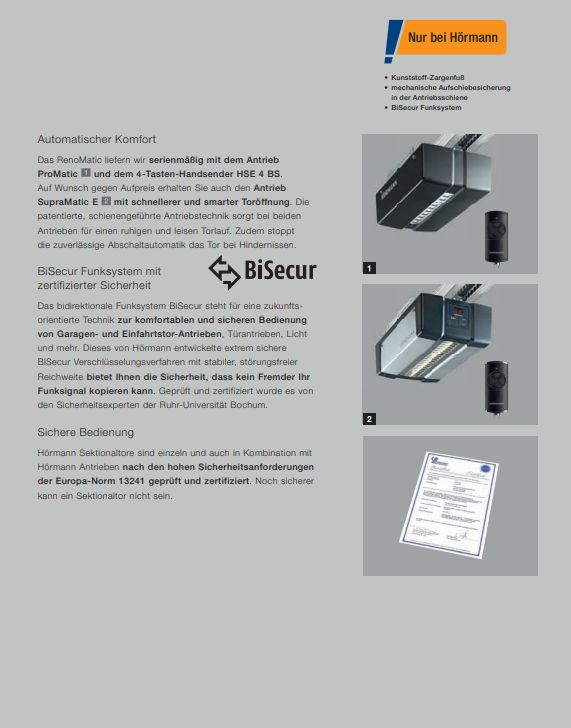 Hörmann RenoMatic Garagentor Sektionaltor m. Antrieb 5000x2125mm in Billerbeck