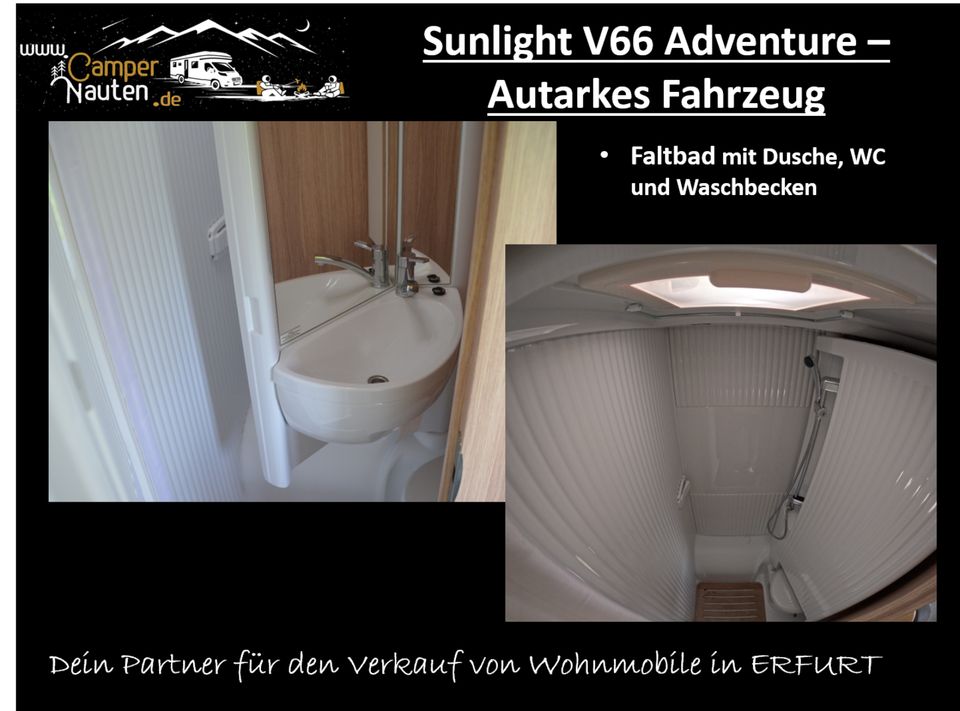 AUTARKES Wohnmobil KAUFEN Sunlight V66 Adv., Solar, 230V WR in Erfurt