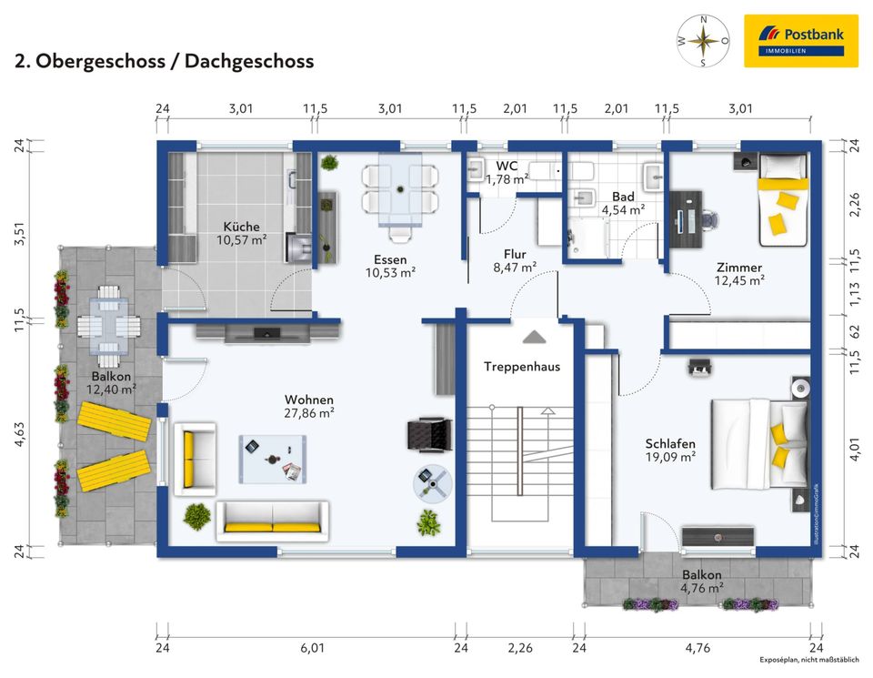 Mitten in unserer Stadt: 3,5-Zimmerwohnung mit zwei Balkonen in zweiter Reihe, zentral und ruhig in Ludwigsburg