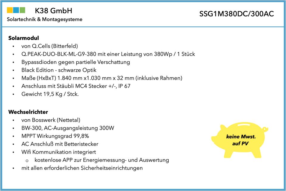 Stecker Solar Gerät 300W., Balkonkraftwerk, Photovoltaik, €415,-* in Wuppertal