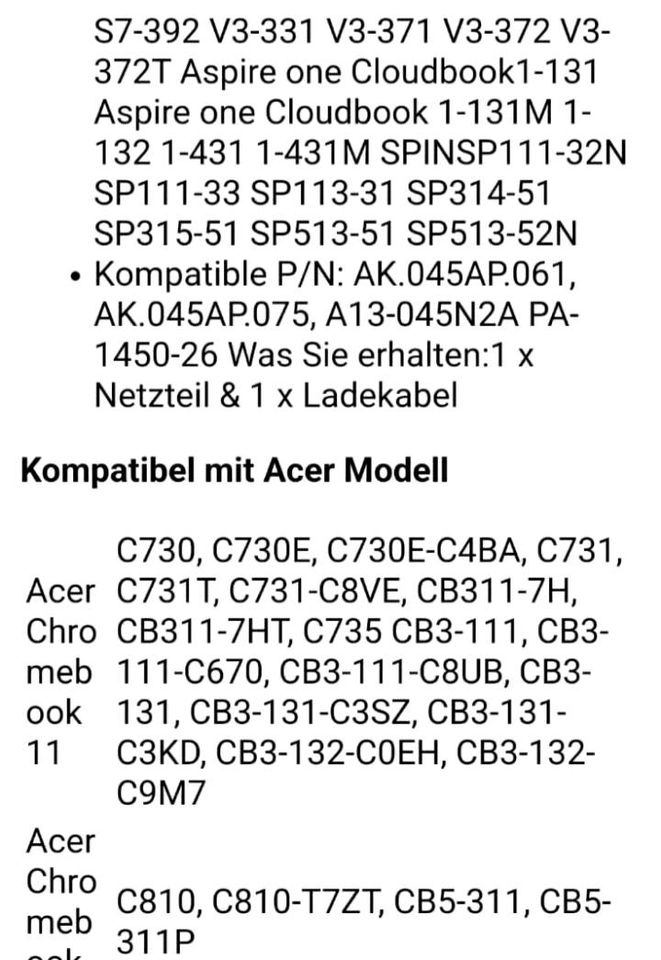 Acer Aspire One Cloudbook 11 " Netzteil " in Bochum