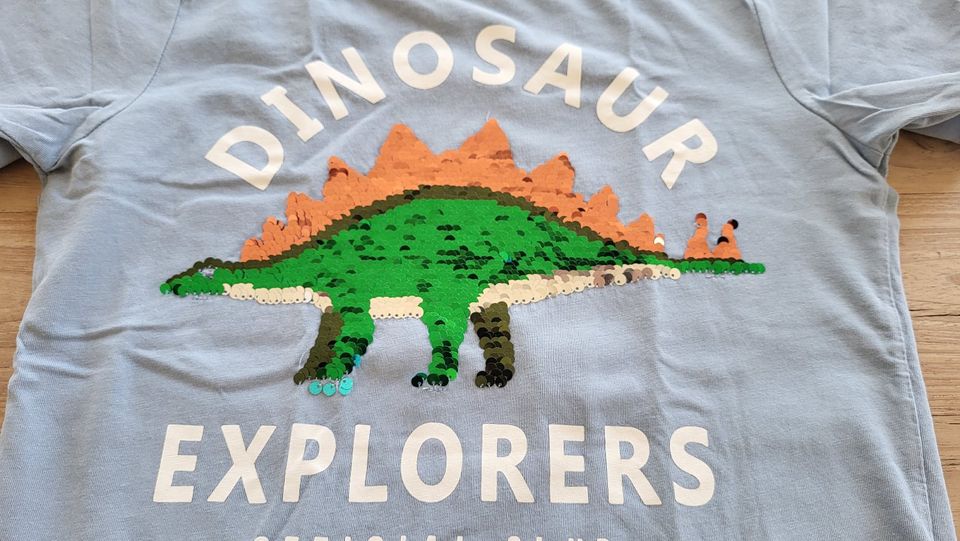H&M Wende-Pailletten T-Shirt Dino Dinosaurier Stegosaurus 134 140 in Berlin